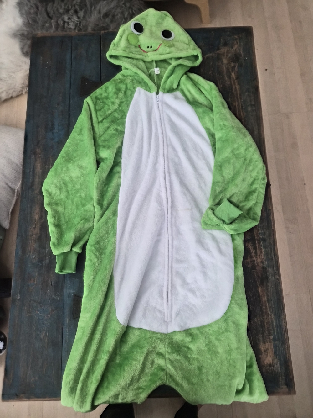 Green Frog Hooded Onesie with White Belly
